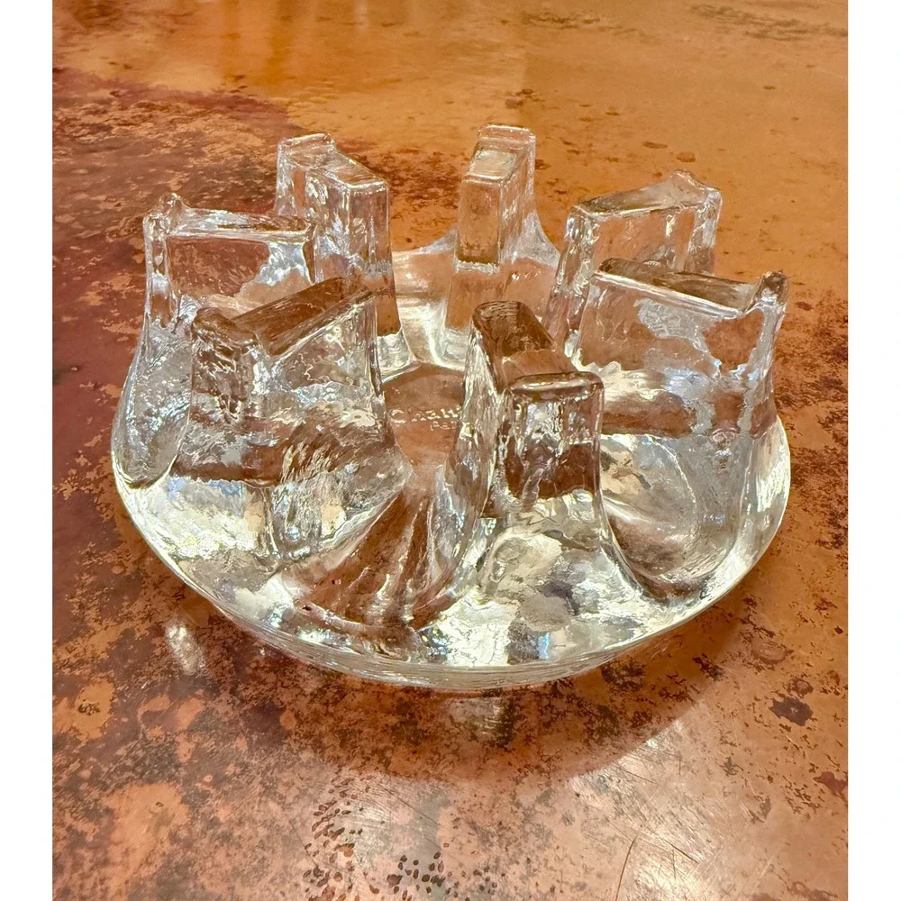 Chantal Glass Trivet Candle Holder  6in Clear Excellent Brutalist Ice Glass